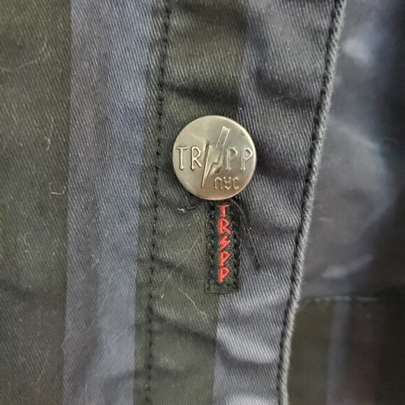 HTF Tripp NYC Blue Denim Jeans Jacket Bleached Striped Stretch Punk Emo Size S - Picture 5 of 8